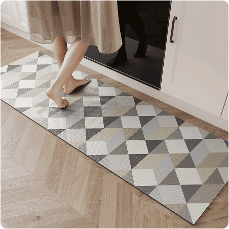 Feblilac Rhombuses and Triangles Geometric Patterns PVC Leather Kitchen Mat