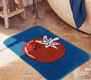 Feblilac Blue Background Tomato Tufted Bath Mat