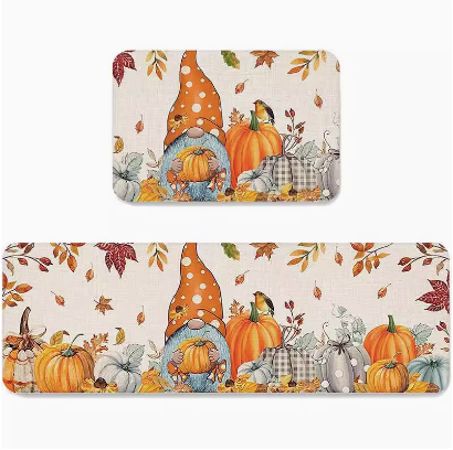 Feblilac Thanksgiving Halloween Cute Pumpkin PVC Leather Kitchen Mat