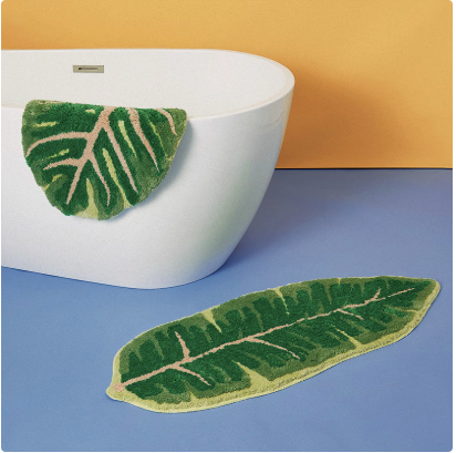 Feblilac Tropical Green Leaf Bath Mat, Bedroom Are Rug, Long Runner Mat