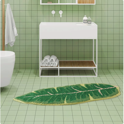 Feblilac Tropical Green Leaf Bath Mat, Bedroom Are Rug, Long Runner Mat