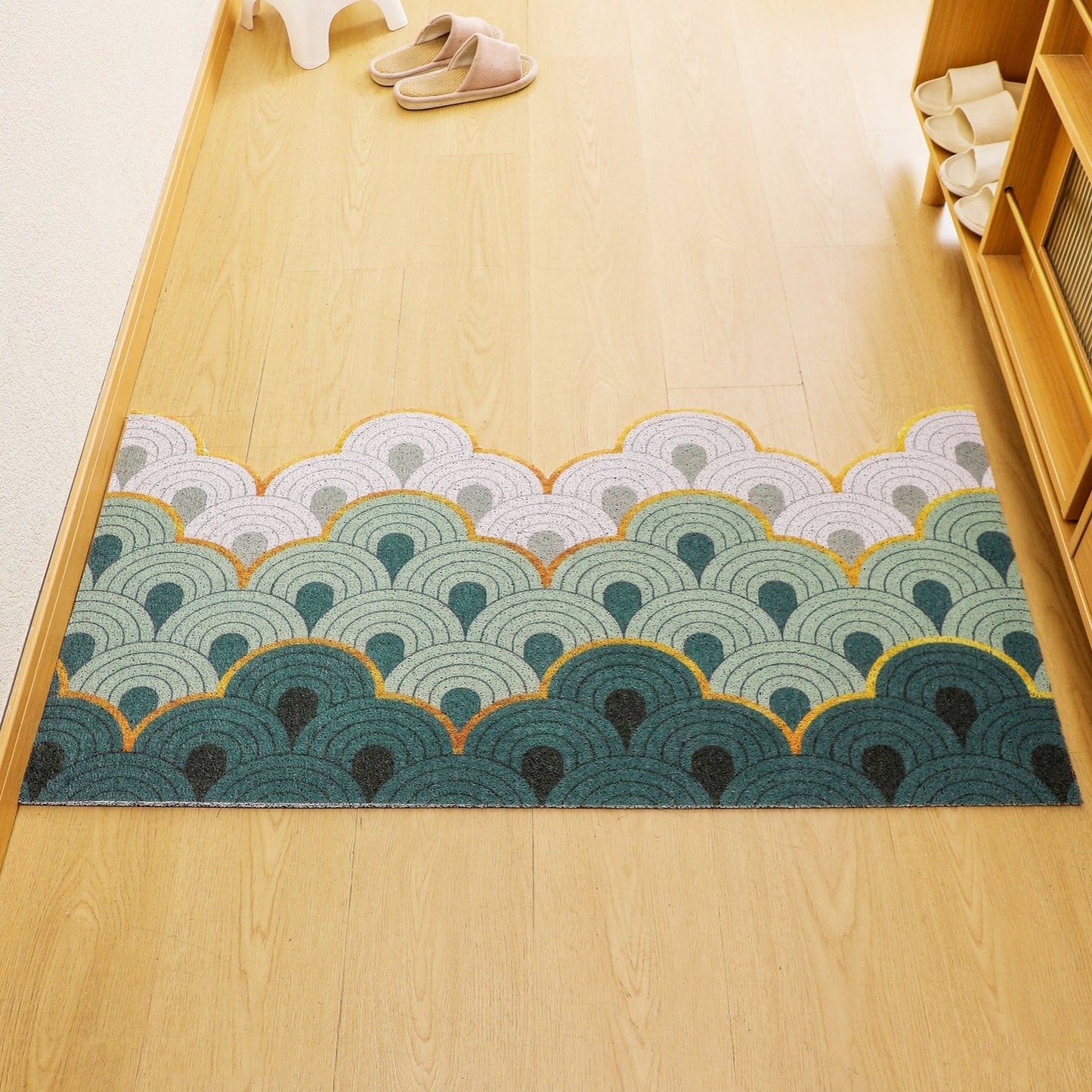 Abstract Green Wave Pattern Entrance Door Mat, Cute Art Doormat, PVC  Plastic Door Mats Rug for Home, House Warming Gift, Area Carpet for Doorway  – Feblilac Store