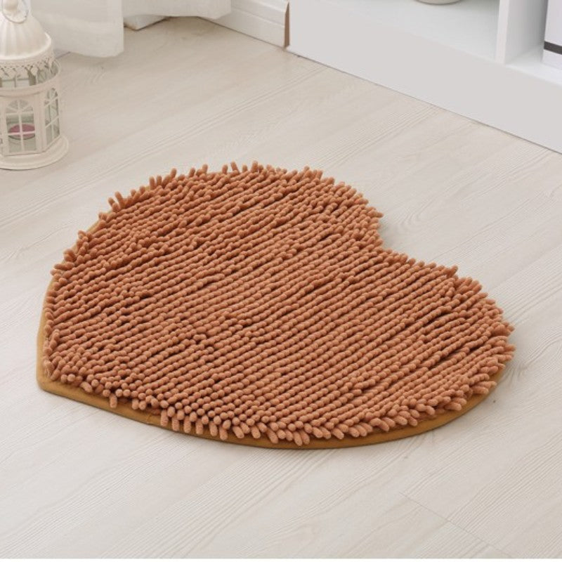 Feblilac Heart-shaped Solid Chenille Non-Slip Microfiber Shag Bathroom Rug Mat