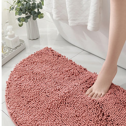 Feblilac Semi-Circular Solid Chenille Non-Slip Microfiber Shag Bathroom Rug Mat