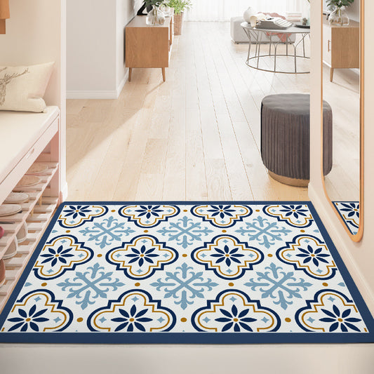 Feblilac Elegant Geometric Blue Pattern Leather Door Mat