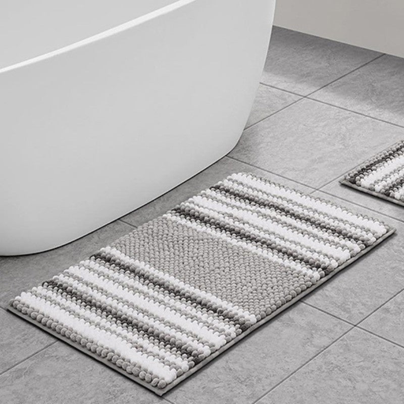 Feblilac Stripe Chenille Non-Slip Microfiber Shag Bathroom Rug Mat