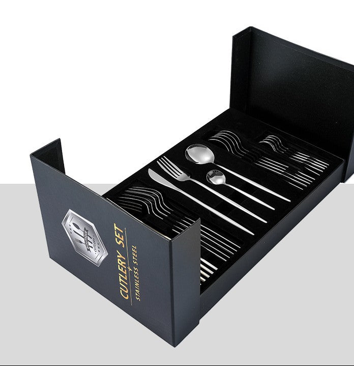 Feblilac Stainless Steel Dinnerware Knife and Fork Spoon 24pcs Set