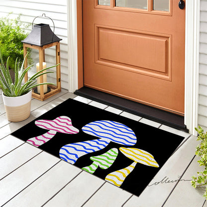 Feblilac Black Background Color Mushroom PVC Coil Door Mat