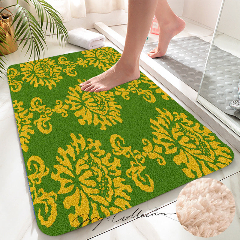 Feblilac Baroque Style One Big Flower Tufted Bath Mat