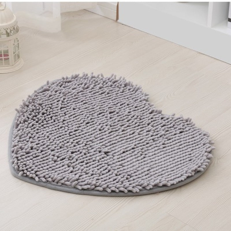 Feblilac Heart-shaped Solid Chenille Non-Slip Microfiber Shag Bathroom Rug Mat