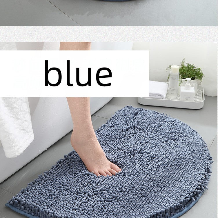 Feblilac Semi-Circular Solid Chenille Non-Slip Microfiber Shag Bathroom Rug Mat