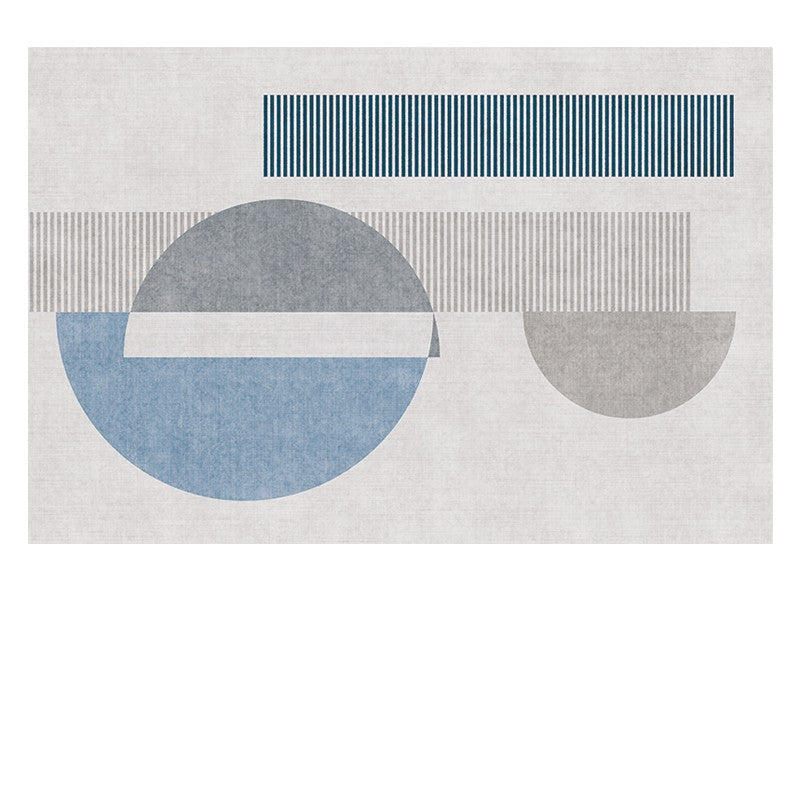 Feblilac Abstract Geometric Blue Semicircle and Barcode Living Room Carpet