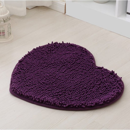 Feblilac Heart-shaped Solid Chenille Non-Slip Microfiber Shag Bathroom Rug Mat