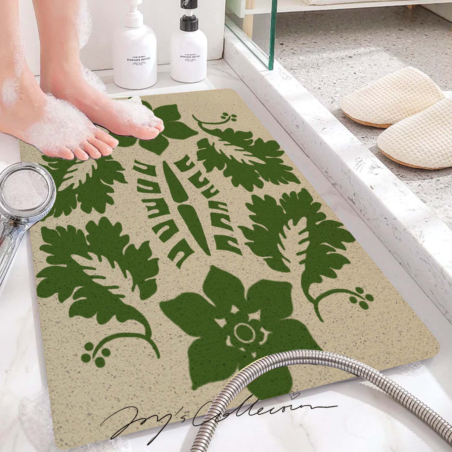 Feblilac Flowers and Plants Baroque PVC Coil Bathtub Mat and Shower Mat