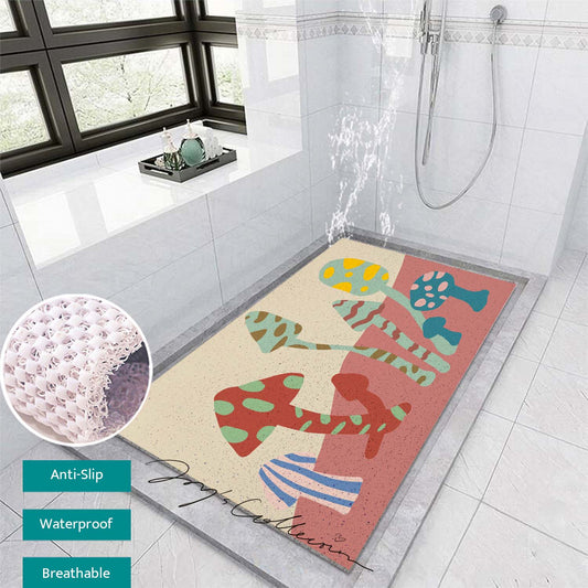 Feblilac Morandi Mushroom PVC Coil Bathtub Mat and Shower Mat