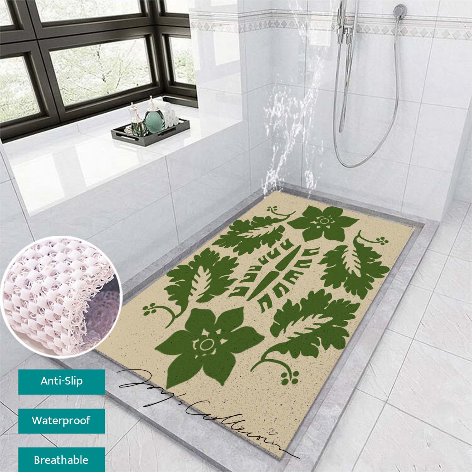 Feblilac Flowers and Plants Baroque PVC Coil Bathtub Mat and Shower Mat