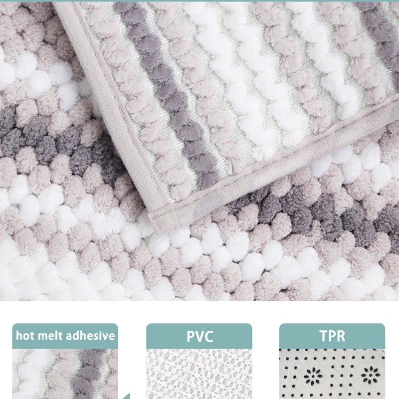 Feblilac Stripe Chenille Non-Slip Microfiber Shag Bathroom Rug Mat - view 3