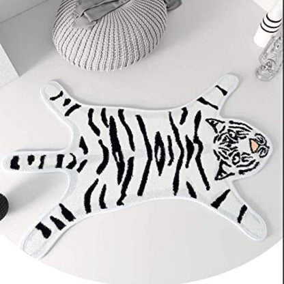 Feblilac White and Orange Tiger Animals Tufted Bath Mat