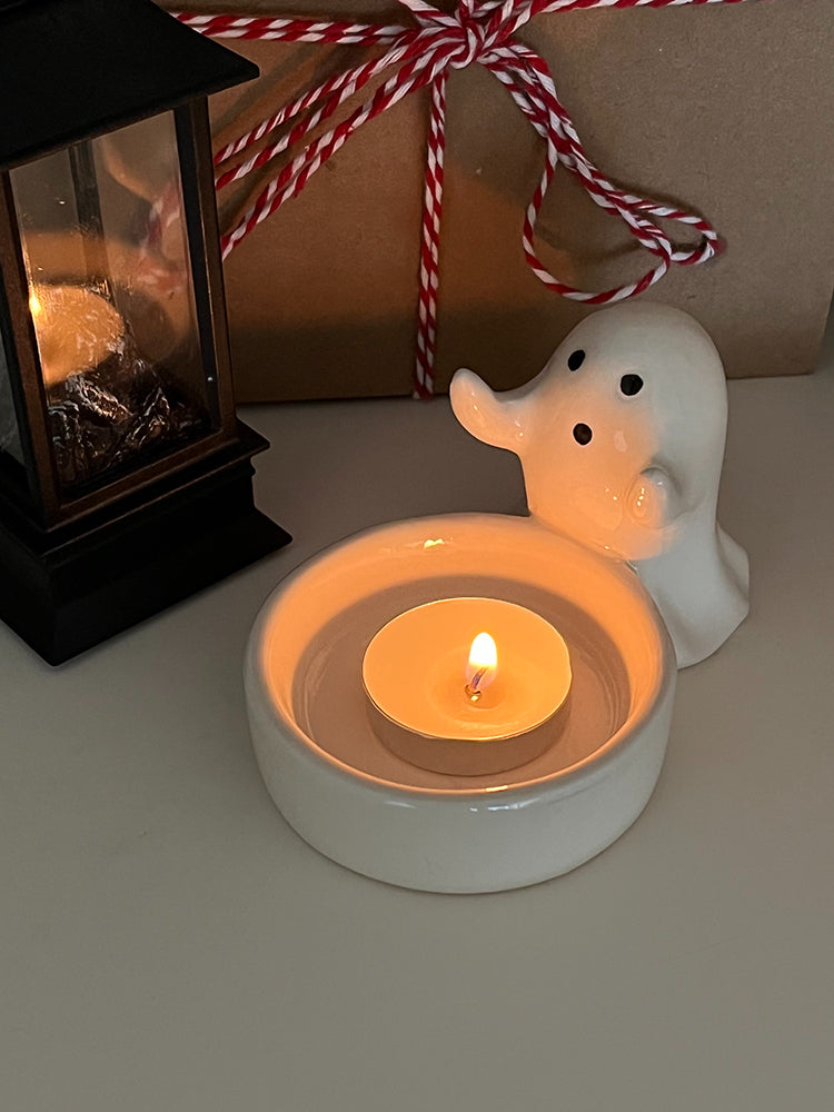 Feblilac Cute Ghost Ceramic Candle Holder Ornament Household Dining Table Scented Candle Holder Halloween Cart