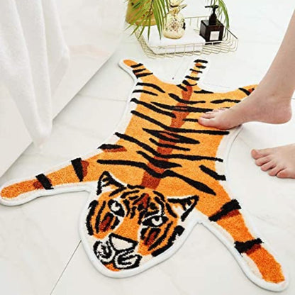 Feblilac White and Orange Tiger Animals Tufted Bath Mat