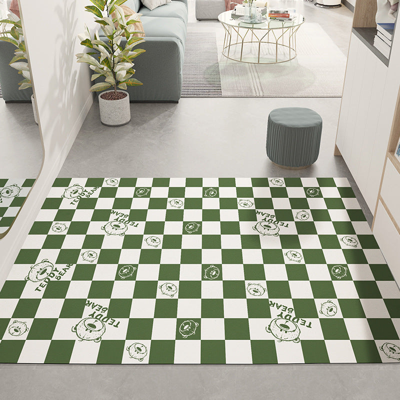 Feblilac Teddy Bear Green and White Checkerboard Leather Door Mat