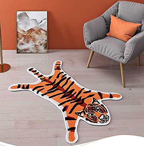 Feblilac White and Orange Tiger Animals Tufted Bath Mat