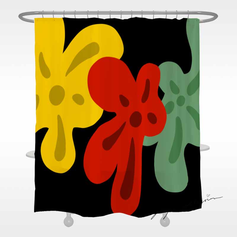 Feblilac Red Yellow and Green Three Flowers Shower Curtain