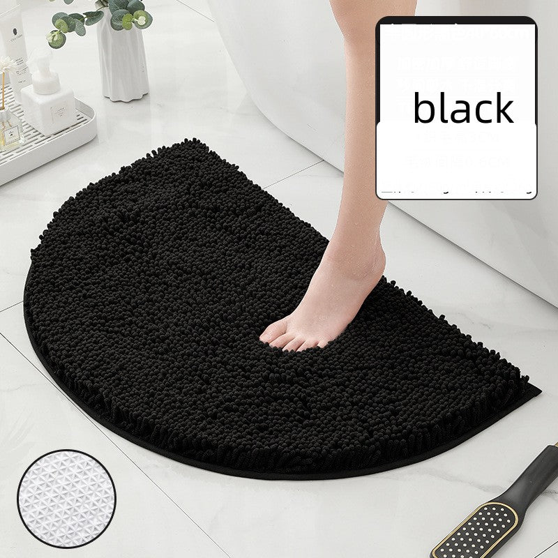 Feblilac Semi-Circular Solid Chenille Non-Slip Microfiber Shag Bathroom Rug Mat