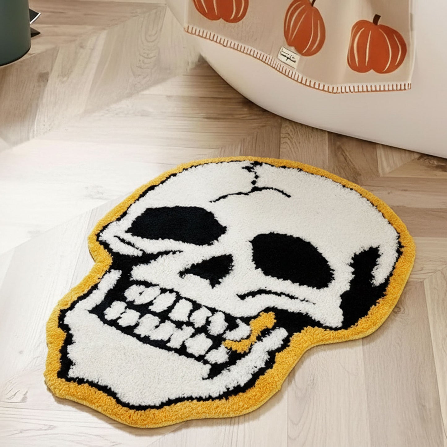 Feblilac Skull Tufted Bath Mat Funny Halloween Non-slip Bathroom Rug