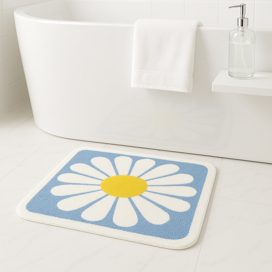 Feblilac Square Daisy Flower Tufted Bath Mat - view 2