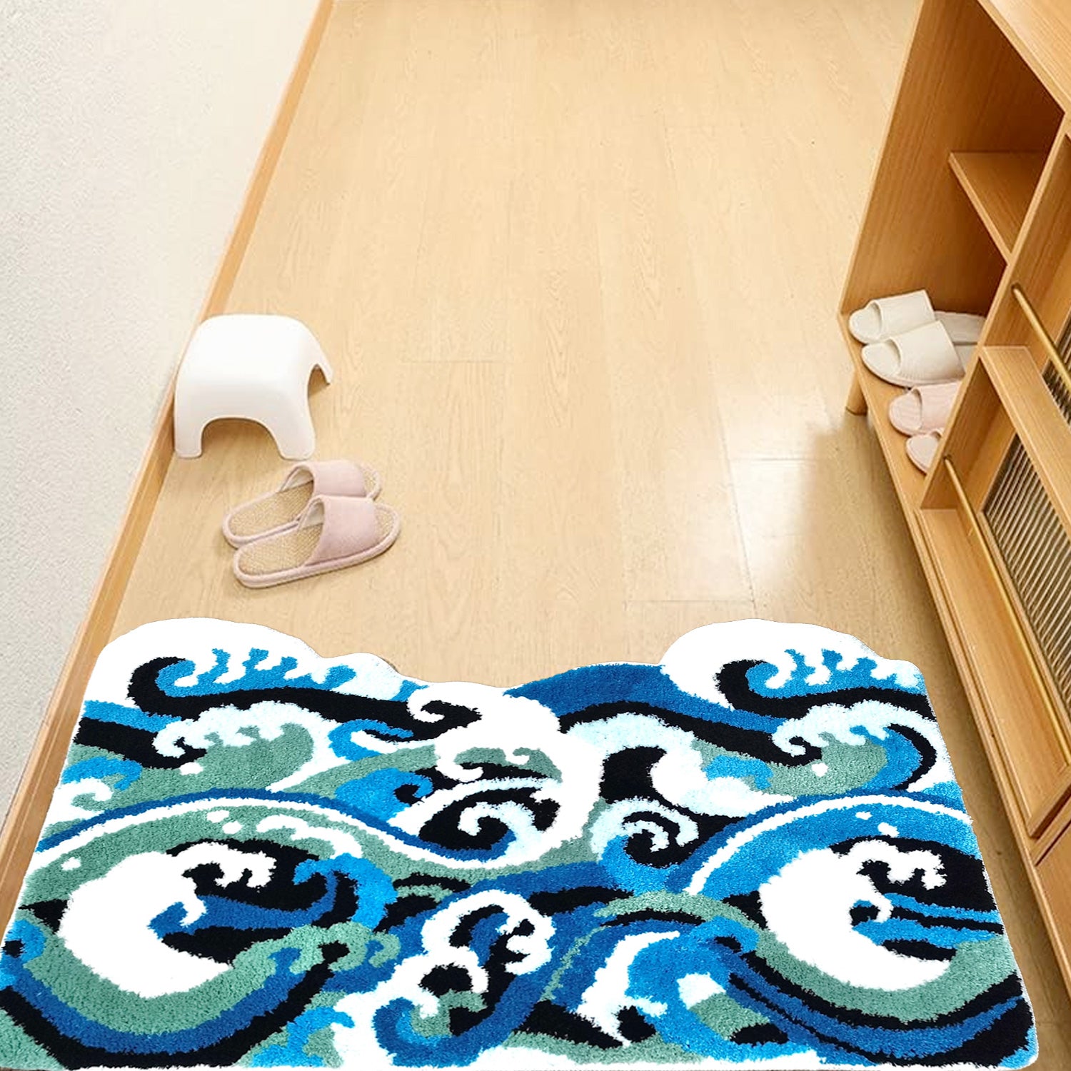 Feblilac Great Wave of Kanagawa Tufted Bath Mat