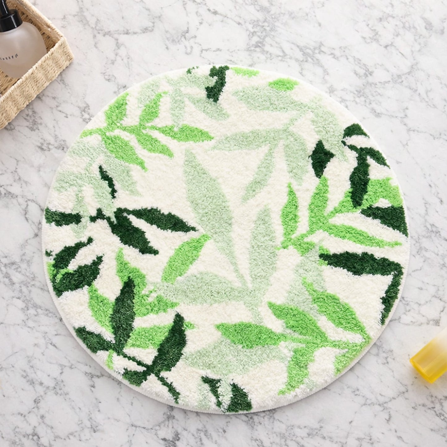 Feblilac Round Green Leaves Tufted Bath Mat Mom‘s Day Gift