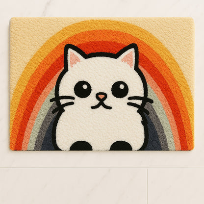 Feblilac Semicircular Rainbow Cat Tufted Bath Mat