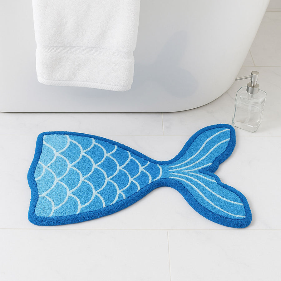 Feblilac Mermaid Tail Shaped Bath Mat – Soft & Absorbent Tufted Rug for Kids’ Bathroom Decor - view 2