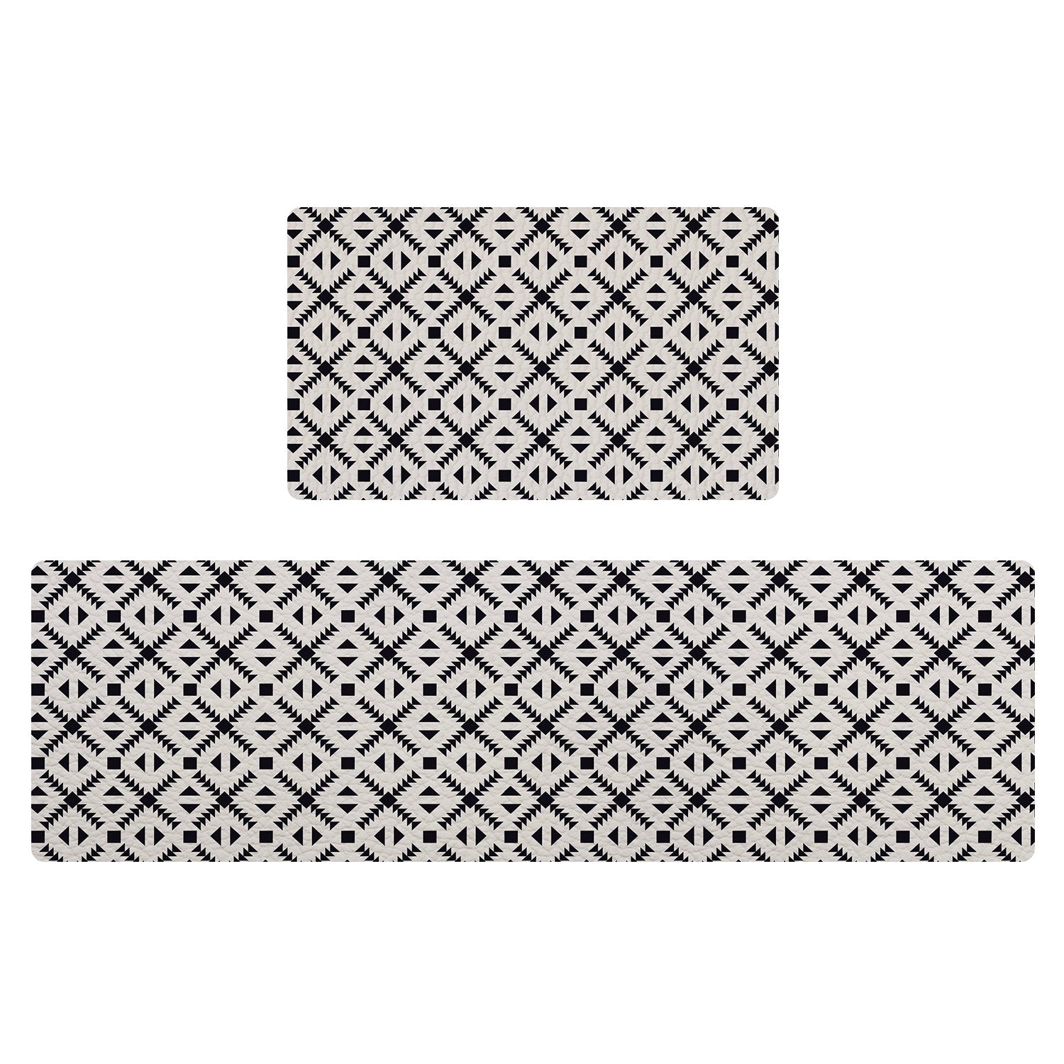 Feblilac Black and White Diamond Pattern PVC Leather Kitchen Mat