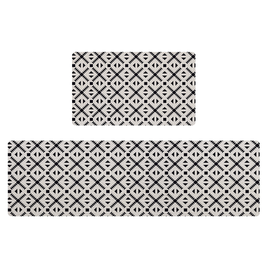 Feblilac Black and White Diamond Pattern PVC Leather Kitchen Mat - view 2
