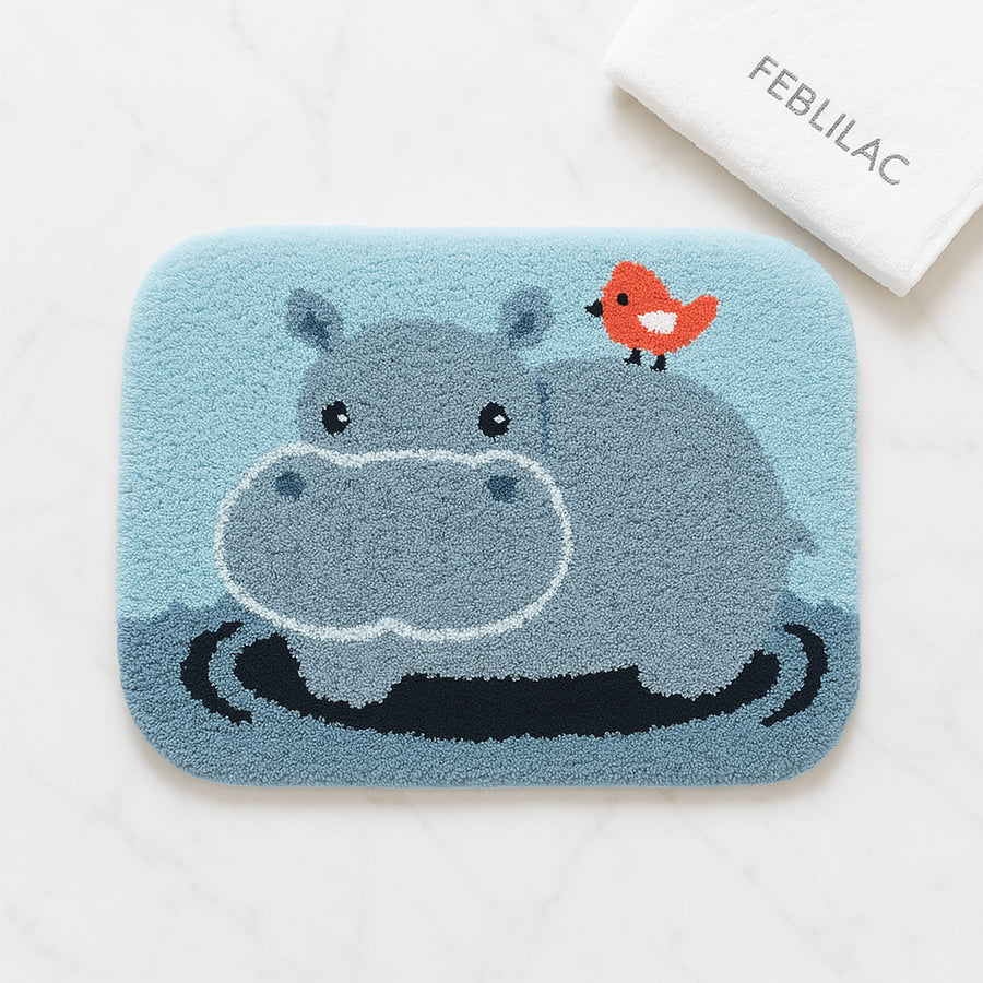 Feblilac Hippo and Bird in Water Tufted Bath Mat - view 2