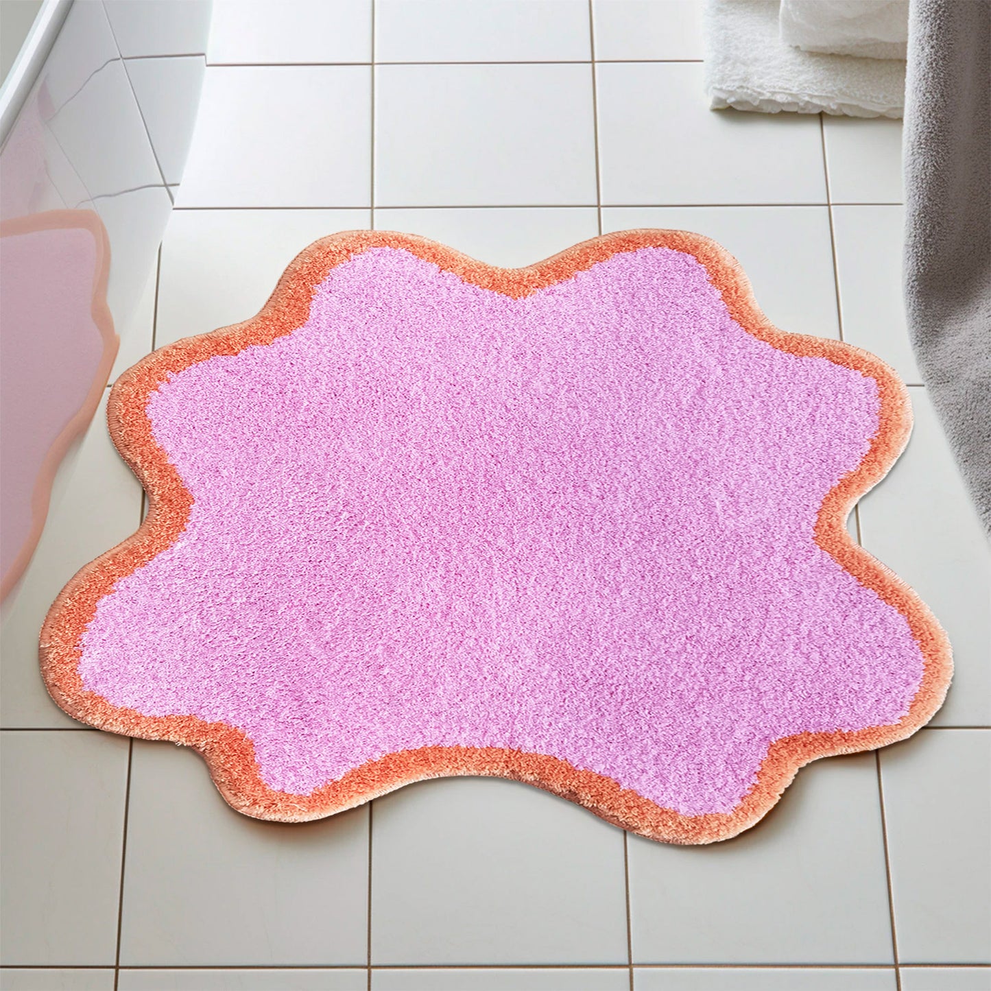 Feblilac Irregular Pink Solid Tufted Bath Mat