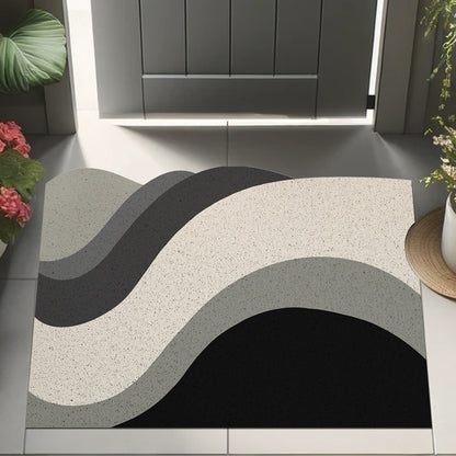 Feblilac Bold Lines Curves, Black, White and Gray PVC Coil Door Mat