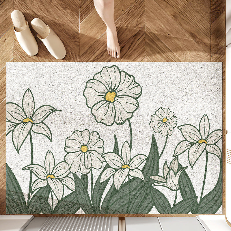 Feblilac Rectangle White Flowers and Yellow Stamens PVC Coil Door Mat