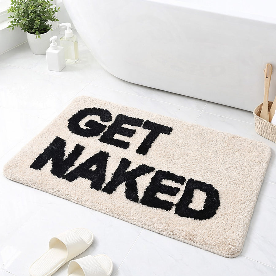 Feblilac Get Naked Bath Mat, Beige Black Bathroom Rug - view 2