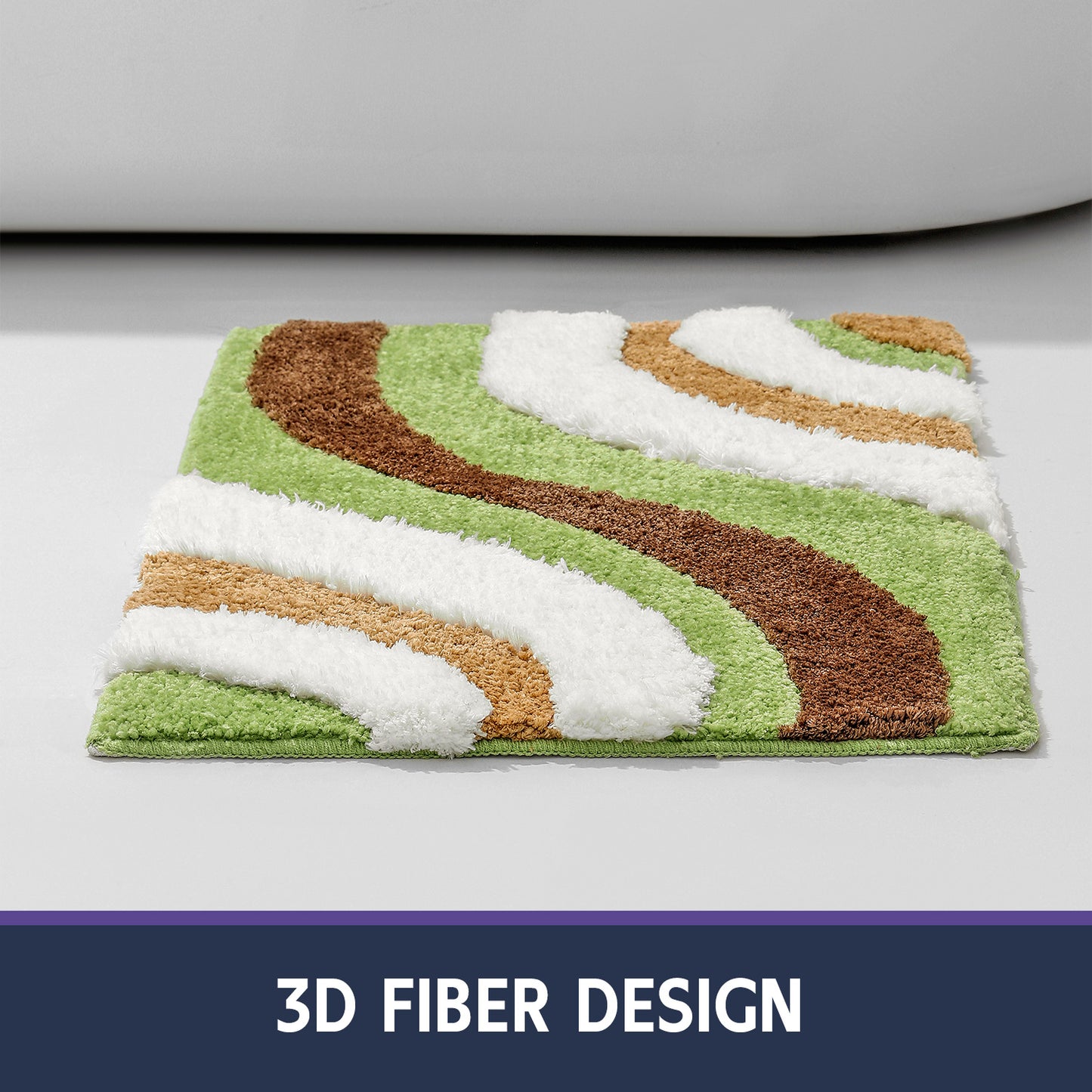 Feblilac Green, White and Brown Curves Tufted Bath Mat