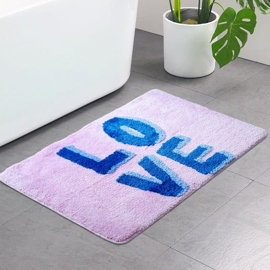 Feblilac Sweet Pink Love Bathroom Mat, Purple Pink Mat Tufting Bath Mat, Water Absorbent Non-Slip Area Bath Mat for Home Decor