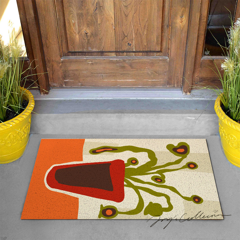 Feblilac Red Vase and Green Plant PVC Coil Door Mat