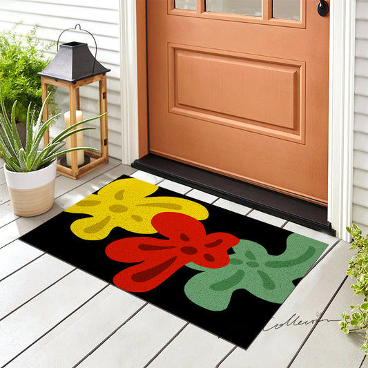 Feblilac Red Yellow and Green Three Flowers PVC Coil Door Mat