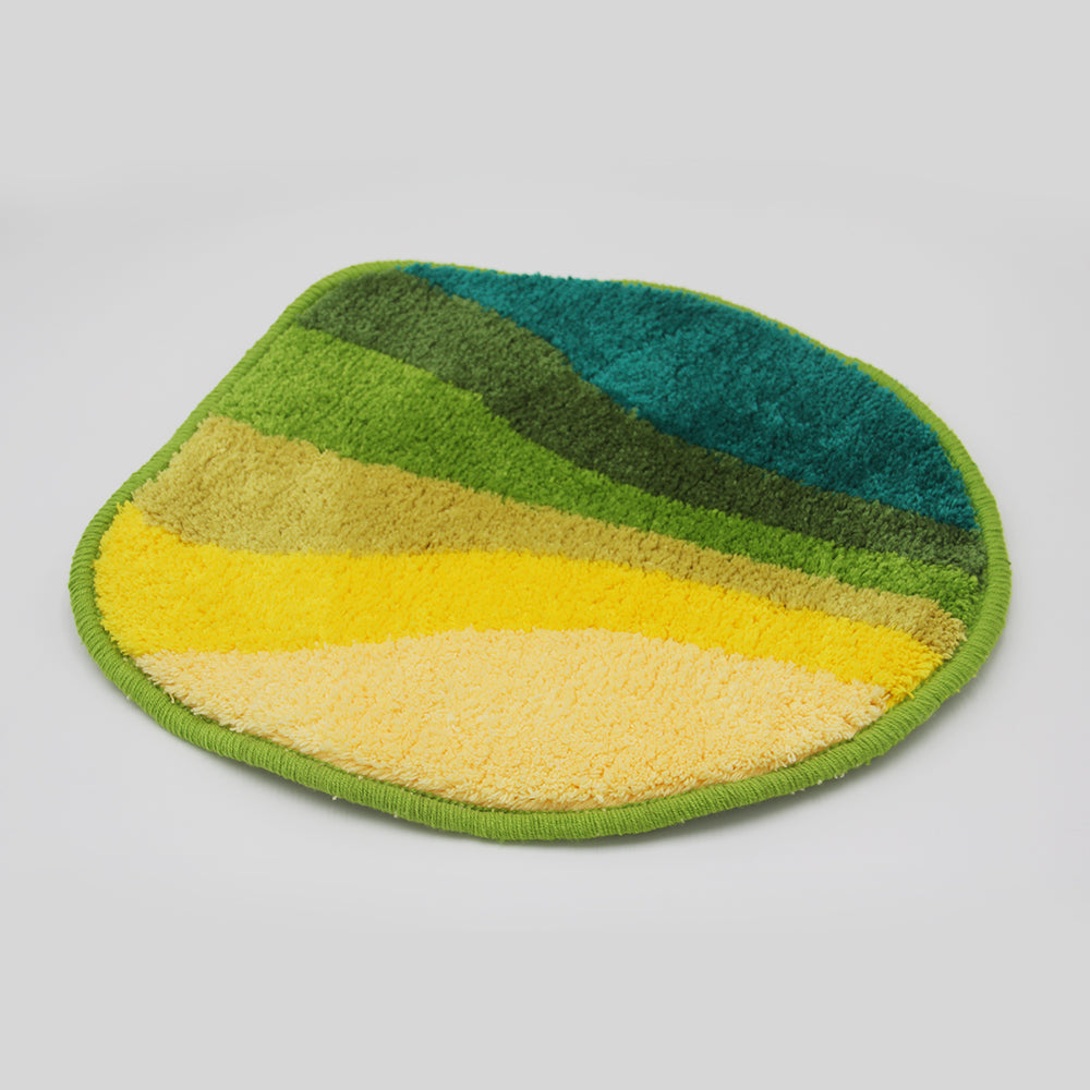 Feblilac Yellow Green Wave Tufted Bathroom Mat Toilet Mat Toilet Lid Cover