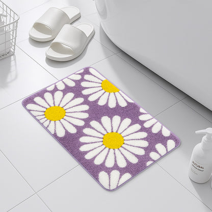 Feblilac Purple Daisy Floral Bath Mat – Soft Non-Slip Absorbent Rug for Bathroom & Entryway
