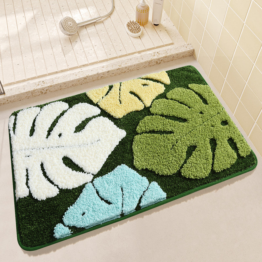 Feblilac Monstera deliciosa Bath Floor Mat Rug