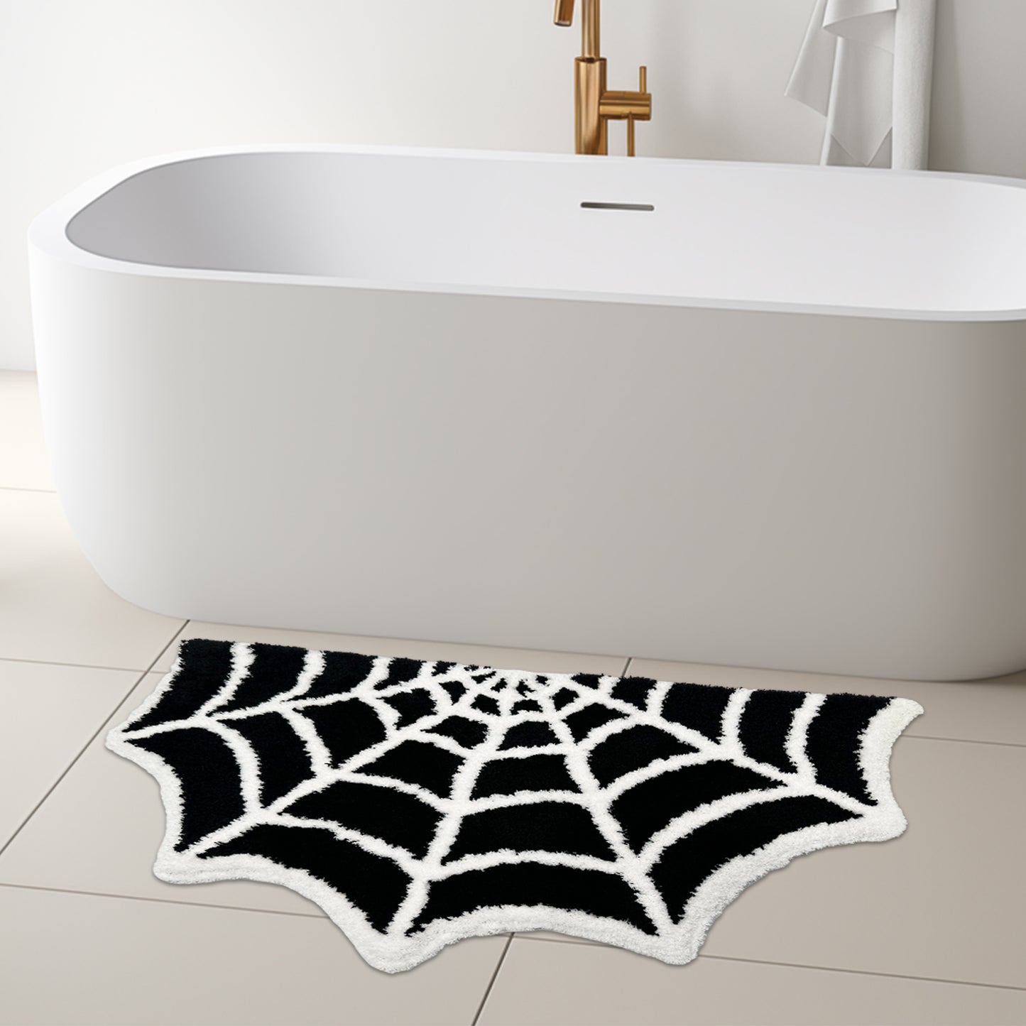 Feblilac Black Spider Web Halloween Tufted Bath Mat