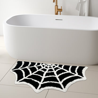 Feblilac Black Spider Web Halloween Tufted Bath Mat